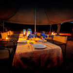 Okavango Expeditions dining tent at night